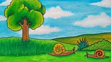 Cara menggambar siput || Menggambar dan mewarnai pemandangan alam