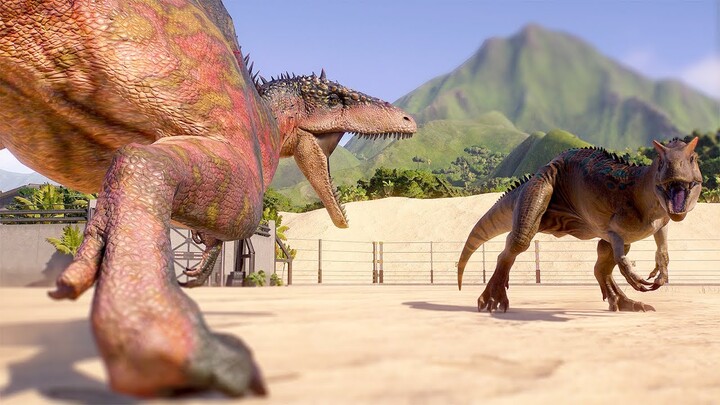 2x CARCHARODONTOSAURUS vs 2x ALLOSAURUS DINOSAURS BATTLE - Jurassic World Evolution 2