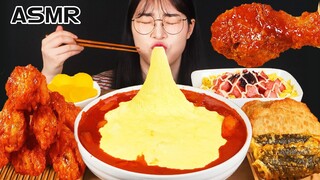 ASMR MUKBANG| 직접 만든 떡볶이 양념치킨 치즈 먹방 & 레시피 FRIED CHICKEN AND Tteokbokki EATING