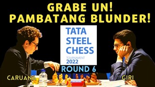 SHOCKING BLUNDER! NATULALA LAHAT SA TIRA NA UN! Tata Steel Chess Masters 2022 Caruana vs Giri Rd 6