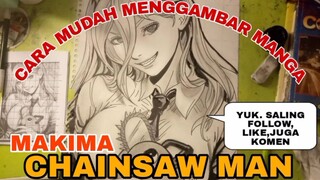 cara mudah menggambar anime chansowman makima