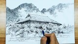 Speed Drawing Scenery: Drawing a cabin in the mountains