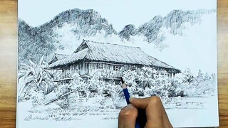 Sketsa pemandangan gunung yang pernah kau lihat, bisa dilukis begini...