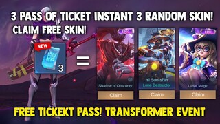 LAST 3 FREE DRAW PASS EQUAL INSTANT RANDOM SKIN! PHASE TICKET! (CLAIM NOW!) | MOBILE LEGENDS 2022