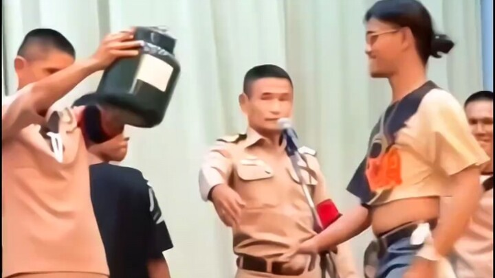 At the Thai military conscription site, a young man was exempted from military service by drawing a 