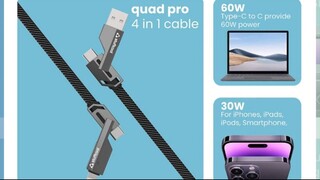 Stuffcool Quad Pro 4 in 1 Metal Flat Braided Indestructible Cabl.