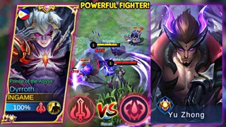 DEMON PRINCE DYRROTH VS POWERFUL YU ZHONG THE BLACK DRAGON | TOP 1 GLOBAL DYRROTH BEST BUILD - MLBB