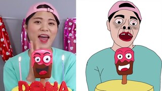 Mukbang Chocolate Cake Million SUB 100만 케이크 먹방 DONA 도나 |||  troll..i don't draw