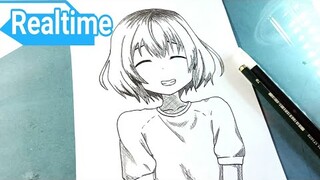 Cara menggambar anime cewe cute - Realtime | how to draw anime