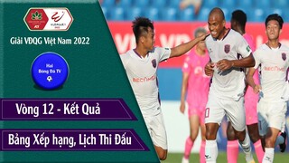 KẾT QUẢ,BẢNG XẾP HẠNG VÒNG 12 V.LEAGUE 2022 I GIẢI VĐQG VIỆT NAM