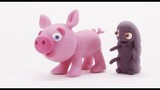 Pig playing bug ball Stop motion cartoon for children - BabyClay animals