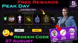 Peak Day - 27 August 🤯 Free Rewards !! 5th Anniversary 💥 Free Fire ff Redeem Code New Event Today