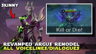 REMODELED SKINNY ARGUS ALL NEW VOICELINES/DIALOGUES RIP IMMORTALITY OR DEATH | MLBB ADVANCED SERVER!