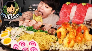 ASMR MUKBANG 차슈 라면 & 새우 튀김 & 초밥 먹방! | Noodle & FRIED SHRIMP & SUSHI | COOKING & EATING SOUND!