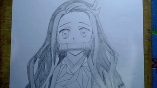 Menggambar Karakter Nezuko Kamado Demon Slayer Dengan Pensil.