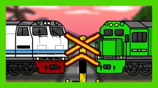 Animated Railroad Crossing Train Passing Rice Field Animation