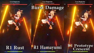 Yoimiya F2P Weapon Comparison (Looks, Normal Aimed Shots, Burst Damage)