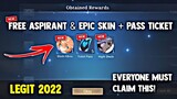 FREE! GET YOUR FREE ASPIRANT SKIN AND EPIC SKIN + UNIT PASS TICKET! FREE SKIN! | MOBILE LEGENDS 2022