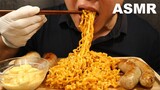 ASMR EATING CHEESY CARBO FIRE NOODLES WITH POLISH SAUSAGE, GERMAN BRATWURST & ANDOVILLE SAUSAGE