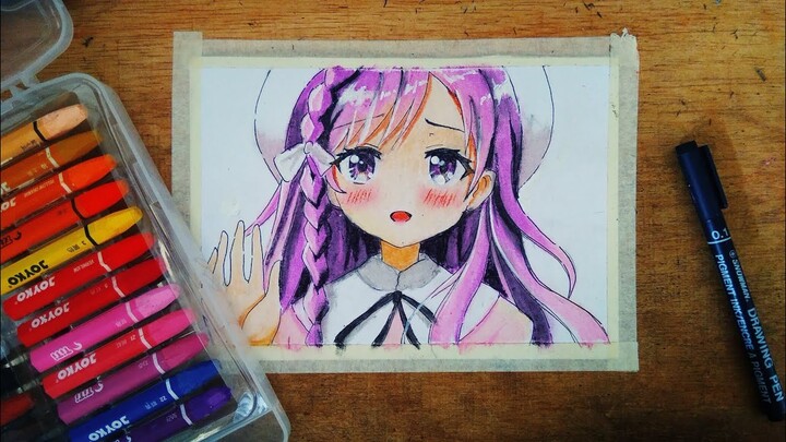 menggambar pakai " krayon " / oil pastel Tedeza Rize-chan dari anime gochuumon wa usagi desu ka?