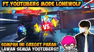 FT YOUTUBERS TERGOKIL MODE 1 VS 1 LAWAN SEMUA PANUTAN FF DAN KERINGAT DINGIN TANGAN GUA!!