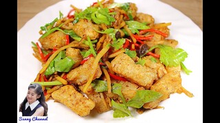 ปลาดอร์ลี่ผัดขึ้นฉ่าย : Stir Fried Pangasius Dory with Chinese Celery l Sunny Thai Food