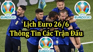 Lịch Thi Đấu VCK Euro 2020 (2021) - Vòng 1/8 Ngày Thi Đấu Thứ 1 26/6 - Thông Tin Các Trận Đấu