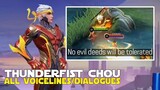 CHOU NEW VOICE ACTOR ALL VOICELINES IN THUNDERFIST SKIN | MOBILE LEGENDS CHOU HERO SKIN VOICEOVER