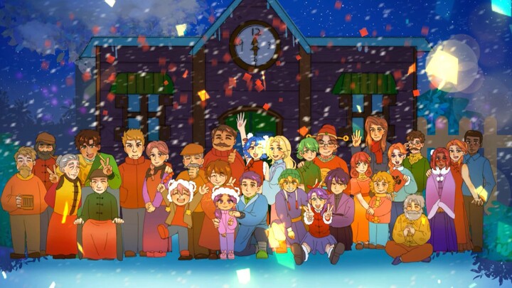 Stardew Valley Tulisan Tangan | Semua anggota memanggil petani untuk merayakan Tahun Baru dengan [It