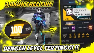 3 AKUN FREE FIRE PALING UNIK DENGAN LEVEL TERTINGGI !!